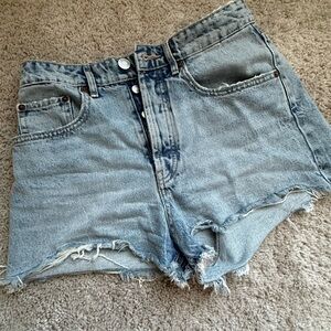 Zara Light Blue Distressed Jean Shorts
